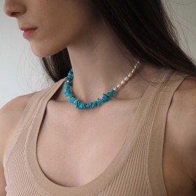 WOMEN'S PEARL AND TIRQUOISE NECKLACE 925