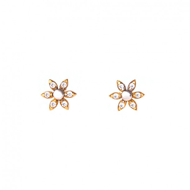 (Preview 1) ZIRCON FLOWERS - SOLID GOLD 14K EARRINGS
