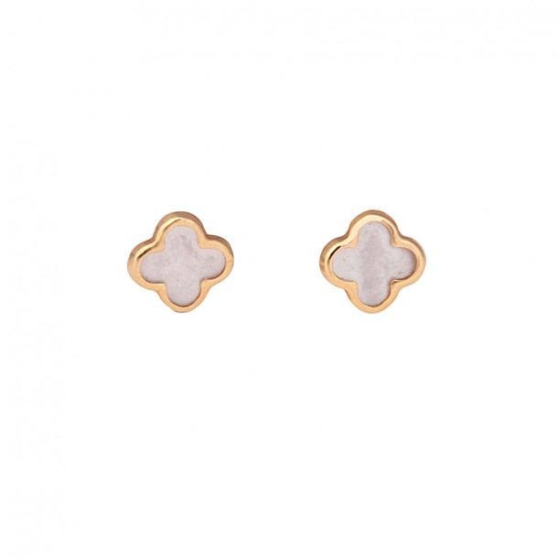 (Preview 1) WHITE MOTHER OF PEARL CROSS EARRINGS - SOLID GOLD 14K