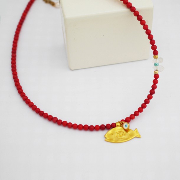 (Preview 1) Filaki Necklace-Κόκκινο Χειροποίητο Κολιέ με Ψαράκι & Ματάκι | alevizou jewellery