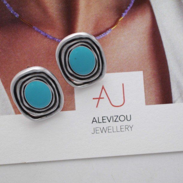 (Preview 1) Statement Σκουλαρίκια με Τυρκουάζ Λεπτομέρεια | alevizou jewellery