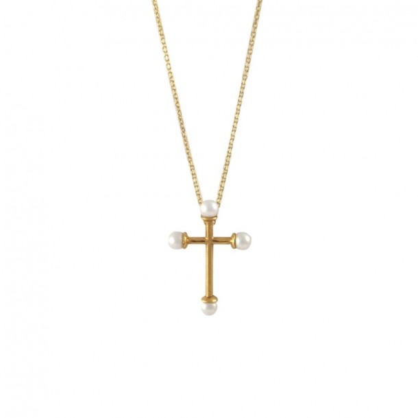 (Preview 1) WOMEN'S CROSS NECKLACE WITH PEARLS 925