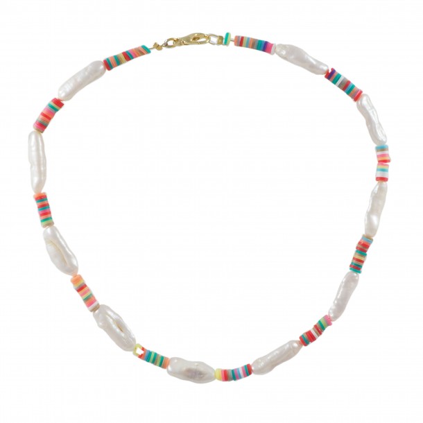 (Preview 1) WOMEN'S NECKLACE WITH MULTICOLOURED POLYMER CLAY AND PEARLS