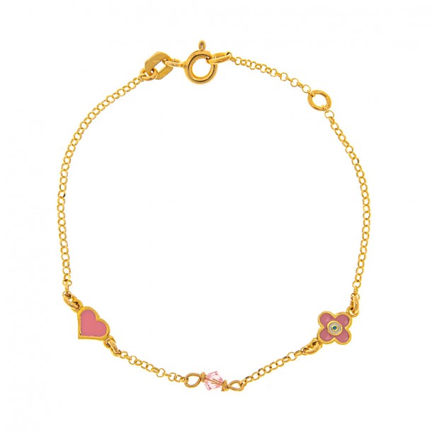 (Preview 1) GIRL'S GOLD BRACELET K14 WITH PINK DESIGNS