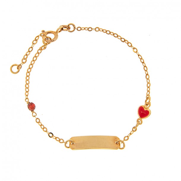 (Preview 1) KID'S GOLD ID BRACELET K14 WITH RED HEART