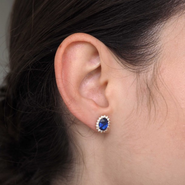(Preview 4) GOLD EARRINGS WITH BLUE OVAL ZIRCON14K