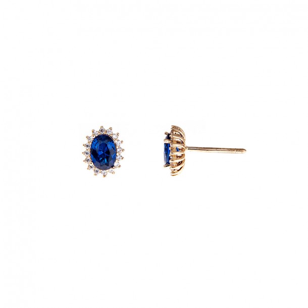 (Preview 1) GOLD EARRINGS WITH BLUE OVAL ZIRCON14K