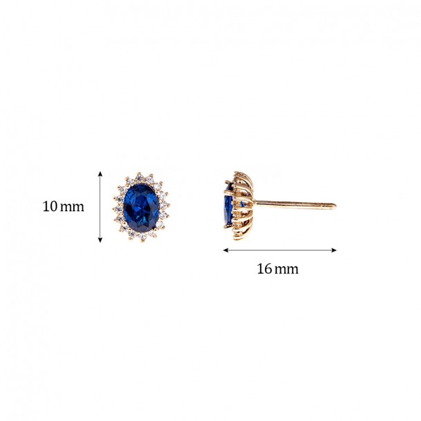 (Preview 3) GOLD EARRINGS WITH BLUE OVAL ZIRCON14K
