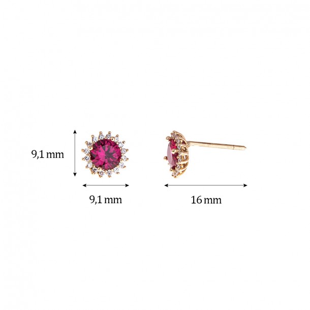 (Preview 3) GOLD EARRINGS WITH RED ZIRCON14K