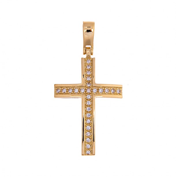 (Preview 1) GOLD CROSS K14 WITH WHITE ZIRCONS