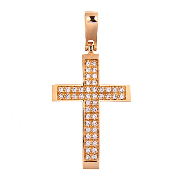 (Preview 1) GOLD CROSS K14 WITH WHITE ZIRCONS