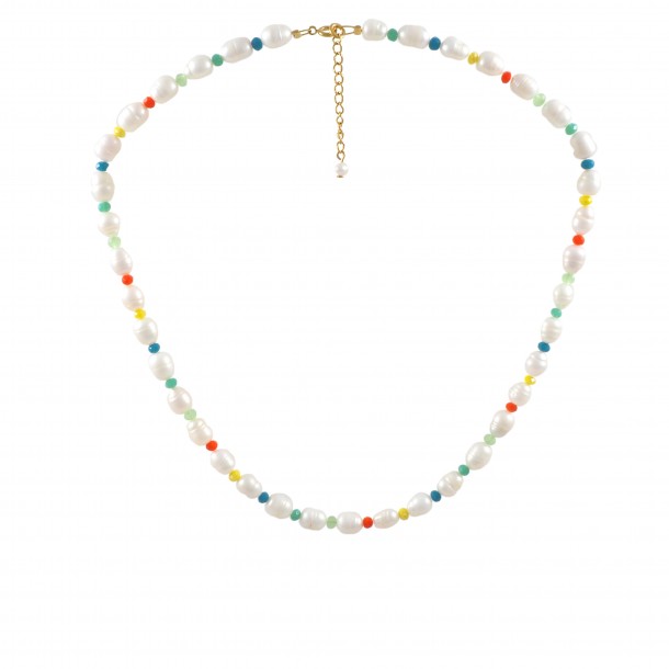 (Preview 1) PEARL NECKLACE WITH COLORFUL BEADS - SILVER 925