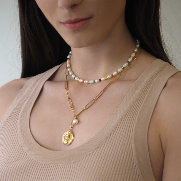 (Preview 2) PEARL NECKLACE WITH COLORFUL BEADS - SILVER 925