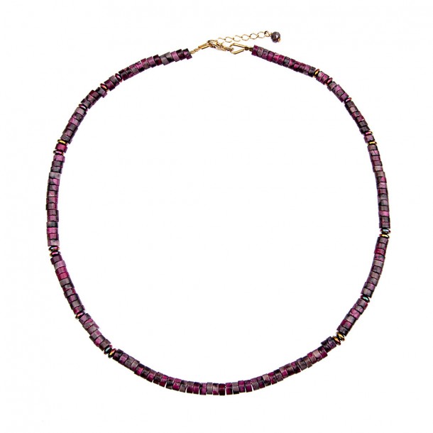 (Preview 1) NECKLACE WITH PURPLE SEMI-PRECIOUS STONES AND HEMATITE