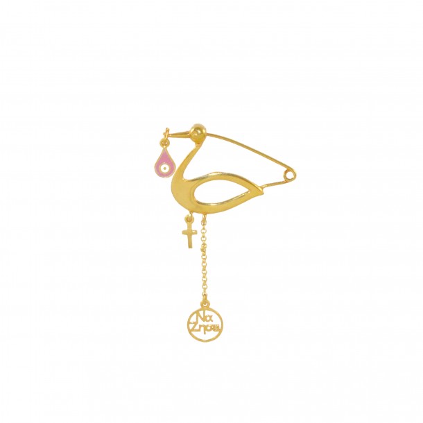 (Preview 1) CHILDREN'S AMULET 925 WITH STORK AND PINK ELEMENTS