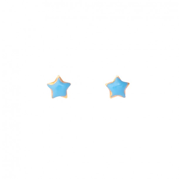 (Preview 1) GIRLS' LIGHT BLUE STARS EARRINGS SOLID GOLD 14K