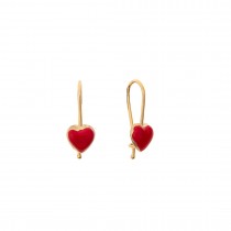 DANGLE EARRINGS WITH RED HEARTS - SOLID GOLD 14K