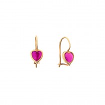 DANGLE EARRINGS WITH PINK STONE - SOLID GOLD 14K