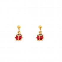 GIRLS DANGLE EARRINGS WITH LADYBUGS - SOLID GOLD 14K