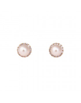 WOMENS' ZIRCON EARRINGS WITH PEARL - SOLID GOLD 14K