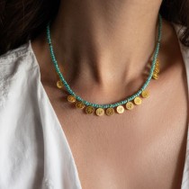 Turquoise Coin Necklace – Boho Chic Χειροποίητο Κολιέ