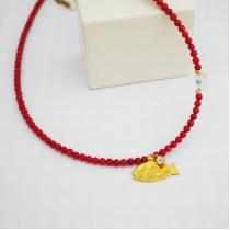 Filaki Necklace-Κόκκινο Χειροποίητο Κολιέ με Ψαράκι & Ματάκι | alevizou jewellery