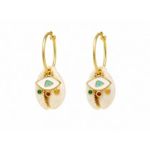 Evil Eye Shell Hoop Earrings