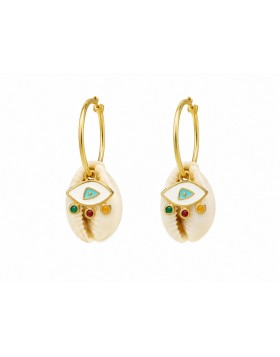 Evil Eye Shell Hoop Earrings