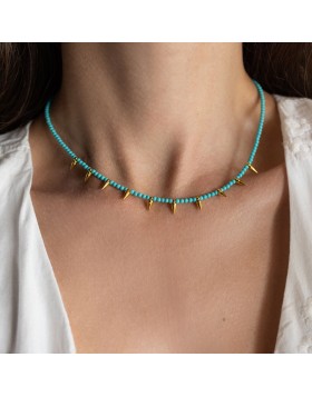 Τιρκουάζ Κολιέ με Χρυσά Καρφιά | Alevizou Jewellery