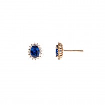 GOLD EARRINGS WITH BLUE OVAL ZIRCON14K