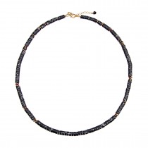 A NECKLACE WITH BLACK SEMI-PRECIOUS STONES AND HEMATITE
