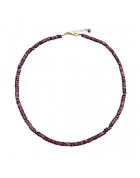 NECKLACE WITH PURPLE SEMI-PRECIOUS STONES AND HEMATITE
