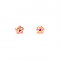 GIRLS' PINK FLOWERS EARRINGS SOLID GOLD 14K