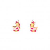 GIRLS' PINK DUCKS EARRINGS SOLID GOLD 14K