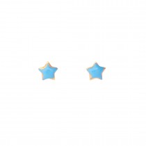 GIRLS' LIGHT BLUE STARS EARRINGS SOLID GOLD 14K