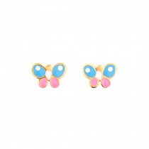 GIRLS PINK - BLUE BUTTERFLY EARRINGS SOLID GOLD 14K