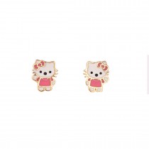 GIRLS PINK CATS EARRINGS SOLID GOLD 14K
