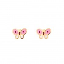 GIRLS PINK BUTTERFLY EARRINGS - SOLID GOLD 14K