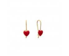 DANGLE EARRINGS WITH RED HEARTS - SOLID GOLD 14K