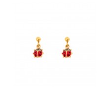 GIRLS DANGLE EARRINGS WITH LADYBUGS - SOLID GOLD 14K