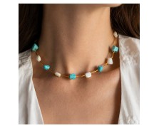Χειροποίητο Choker με Τυρκουάζ & Λευκές Πέτρες