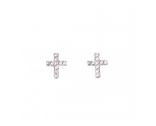 14K WHITE GOLD ZIRCON CROSS EARRINGS