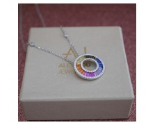 Κολιέ Κύκλος απο Ασήμι 925 Με Rainbow Βaguette Ζιρκόν Πέτρες 