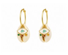 Evil Eye Shell Hoop Earrings