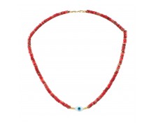 WOMEN'S NECKLACE 925 WITH RED BEADS AND MOTHER OF PEARL EVIL EYE