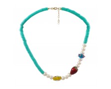WOMEN'S NECKLACE WITH PEARLS AND MURANO GLASS BEADS