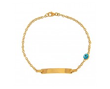 KID'S GOLD ID BRACELET K14 WITH BLUE EVIL EYE