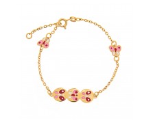 GIRL'S GOLD BRACELET K14 WITH PINK BUTTERFLIES