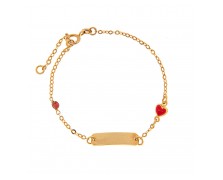 KID'S GOLD ID BRACELET K14 WITH RED HEART