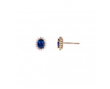 GOLD EARRINGS WITH BLUE OVAL ZIRCON14K